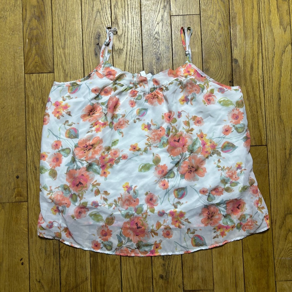 The‎ Pulse Boutique Floral Cami Top Orange Pink White Adjustable Straps 1XL